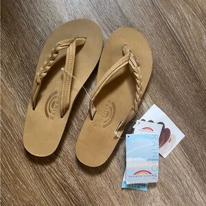 Women’s Rainbow Leather Flip Flops with Braid